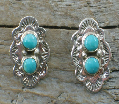 Native American Silver & Turquoise Concho Earrings